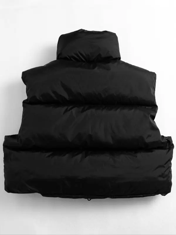 Women's Solid Drawstring Zip Up Puffer Vest, Casual Fashion Sleeveless Outerwear for Fall & Winter, Women's Clothing for Daily Wear 8