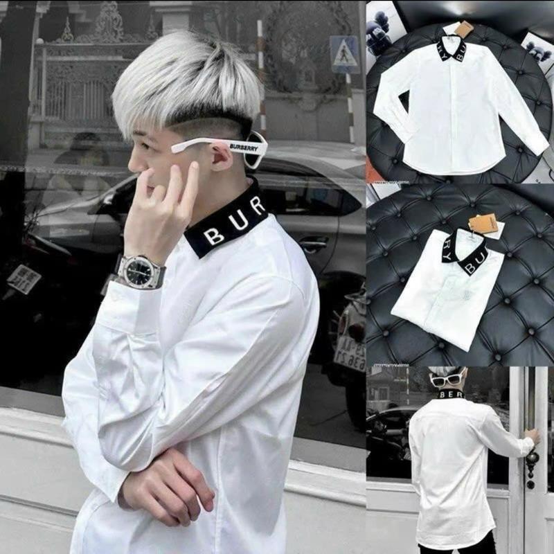 Áo sơ mi trắng Cổ đen chát lụa hàn mềm mịn mát Nam Menswear Shirt 0