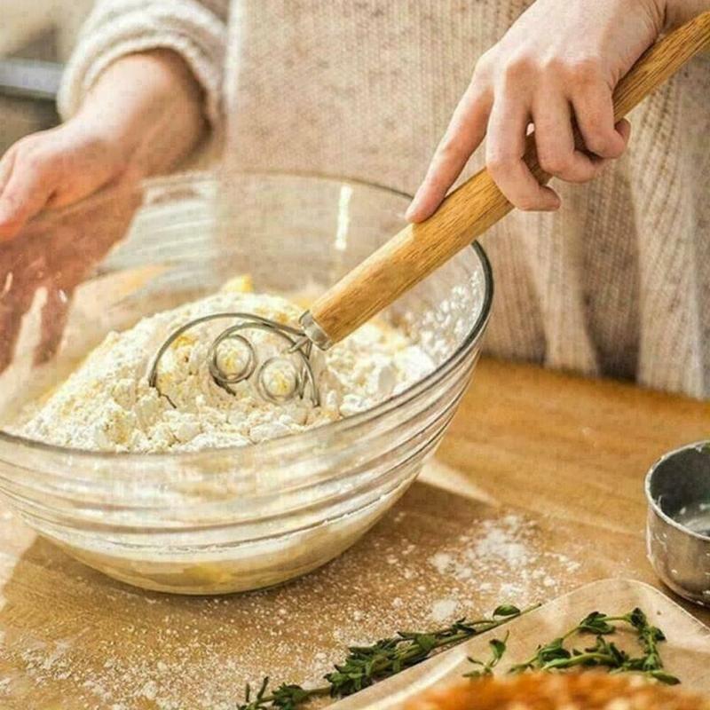 Kitchen Tools Mới Thép không gỉ Máy trộn bột Tay cầm gỗ sồi 13 inch Máy khuấy…