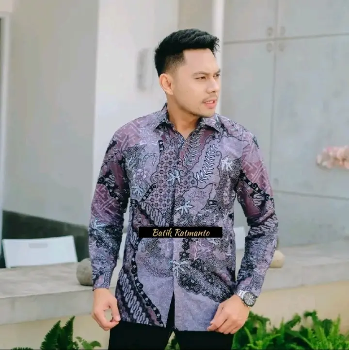 Kemeja Katun Batik Motif SEKARJAGAD LILAC Katun panjang pria baju katun Pendek Size Jumbo 5L LD 130 Katun solo,Jahitan halus Dan berlapis furing