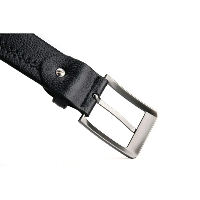 Gesper Ikat Pinggang Pria dan Wanita Hitam Polos Semi Kulit Model AG Lubang jarum Hadiah Cowok Stainless Elegan Sabuk tali pinggang ospek 4