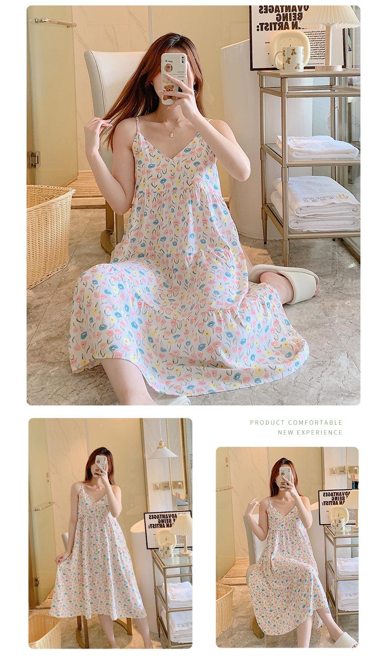 Product Introduction of Summer 2024 New Suspender Nightdress Women's Pure Desire Style Thin Poplin Pajamas Home Wear Sweet for Outer Wear Artificial Cotton Midi Dress 13