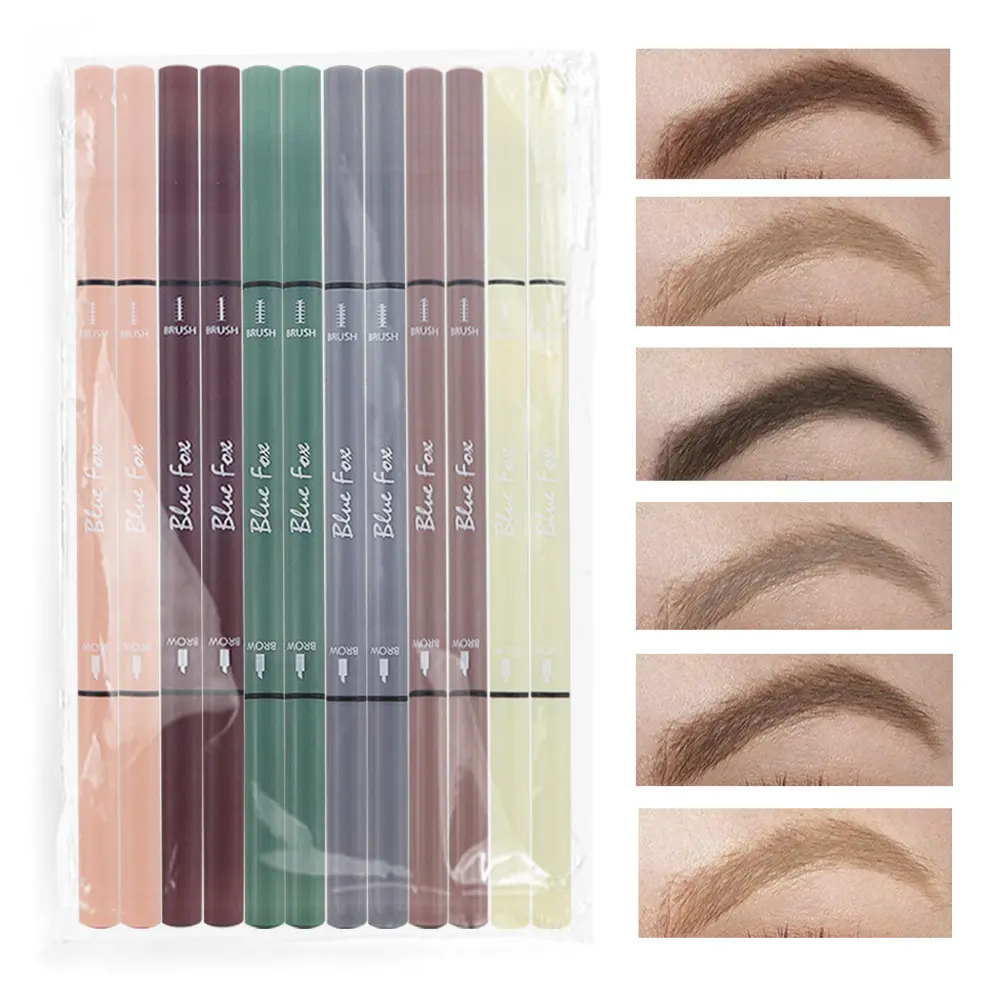 2025 New Cross-border Ultra-fine Dual-ended Eyeliner and Eyebrow Pencil, Rotatable, 6 Colors, 12 Pieces, OPP Bag, Affordable Eyebrow Pencil Set Wholesale