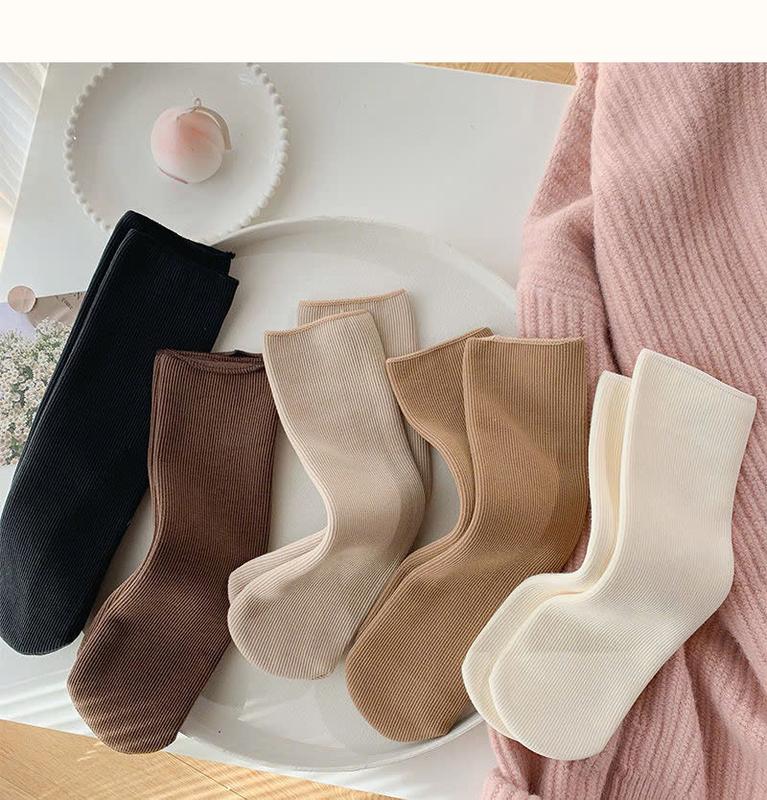 Tất Vỡ Nữ - Set 5 Đôi Tất Vớ Cotton Lót Lông Nỉ Giữ Nhiệt Cao Cổ Siêu Ấm Màu Pastel Mẫu T138 3