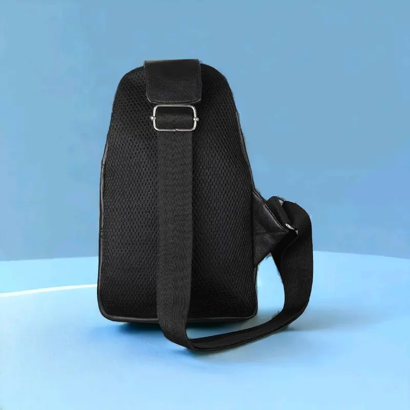 Leather Chest Bag | Stylish Daypack for Travel & Outdoor | Crossbody Sling Pack | Men's & Women's | Art-595 | Black 1