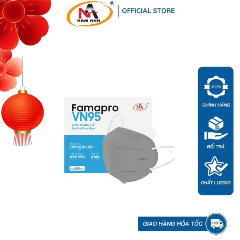 [Combo 10 hộp Vn95 ] Khẩu trang y tế kháng khuẩn cao cấp 4 lớp Famapro VN95 khẩu  trang 1