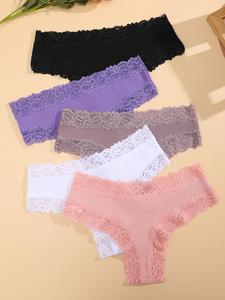 5 piezas, braguitas de encaje de color contrastado para mujer, braguitas suaves, cómodas y transpirables para el día a día, ropa interior de mujer para todas las temporadas, conjuntos de verano 2024