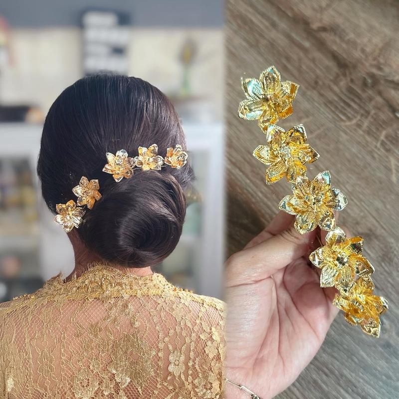 Semanggi Bunga Aksesoris Hiasan Sanggul Rambut isi 4 Tunjung Sari Mutiara Krengseng Cucuk Mahkota Tusuk Konde 4
