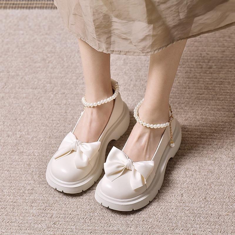 Giày búp bê nữ lolita phối nơ quai ngọc độn đế 5cm GD007 3