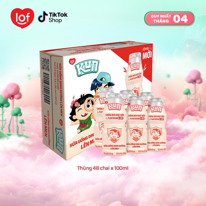 Sữa chua uống Kun dinh dưỡng lên men có đường thùng 48 chai x 100ml-LS