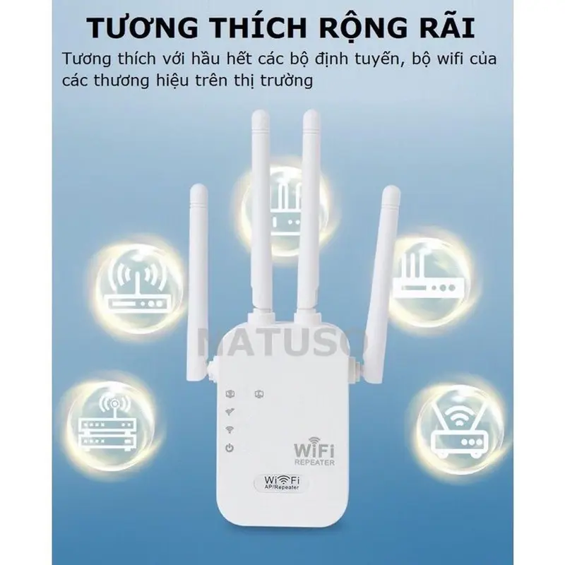 Bộ mở rộng sóng wifi 4 râu tốc độ 300mbps phù hợp với gia đình và văn phòng máy tính ti vi camera - Chuẩn N - Phát xuyên tường - Có 2 cổng LAN 3