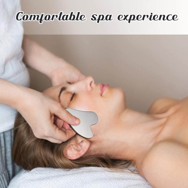 Product Introduction of Stainless Steel Scraping Facial Tool Scraping Facial Metal Scraping Firming Massage Scraping Beauty Tool Body Eye Neck Massager with Travel Bag Skin Care Gift (Silver) 2
