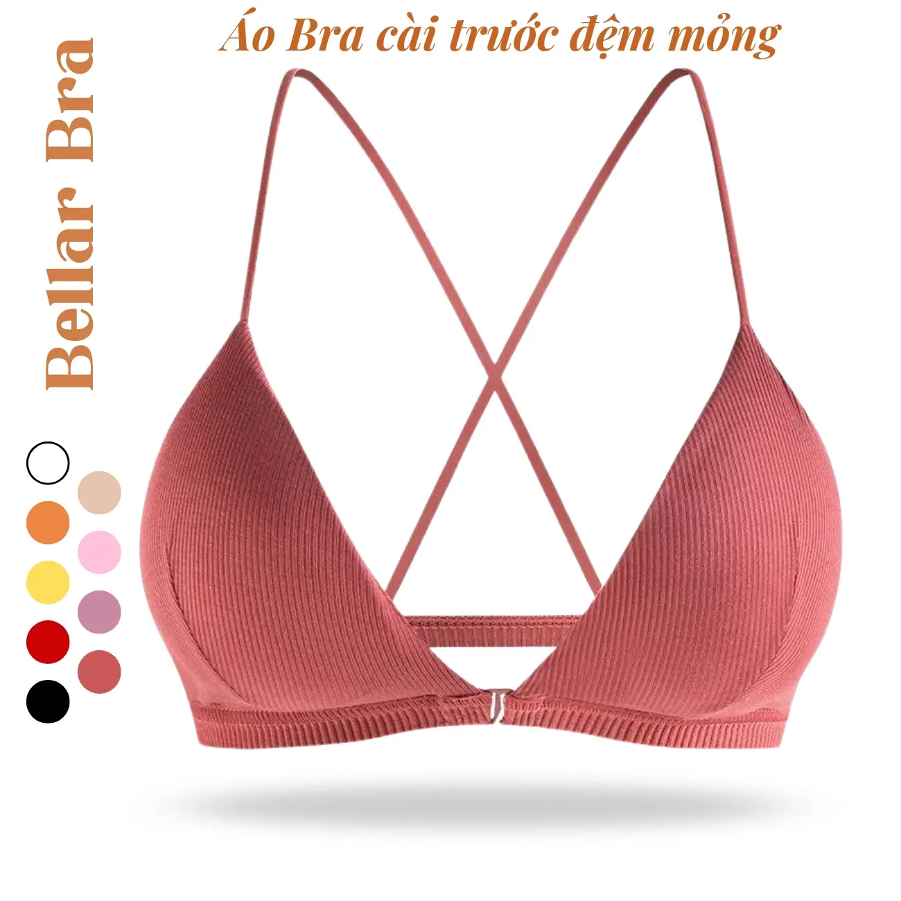 Áo bra cotton cài trước BellarBra - Top Bra Gân Tăm Đệm Mỏng Thoải Mái Thoáng Mát 2 Dây Women Tua Rua Đen B715