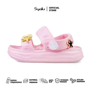 Syalu Sandal Anak Perempuan Selop Jibbitz Beruang Super Trendy NALA PINK