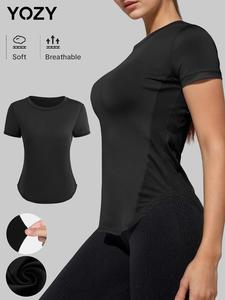 YOZY-GOOO Solid Hollow Out Round Neck Sports Tee, Casual Short Sleeve Crew Neck T-shirt, 2024 Women's Daily & Sports Wear for Yoga, Gym, Workout, Running