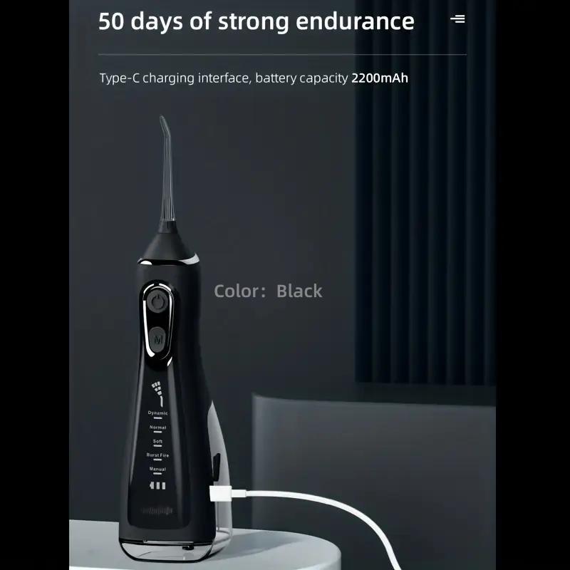 Portable 5 Mode Electric Water Flosser, 1 Set Rechargeable Cordless Oral Irrigator with 4 360 ° Rotary Professional Nozzles for Home & Travel, Stocking Fillers Gift 7