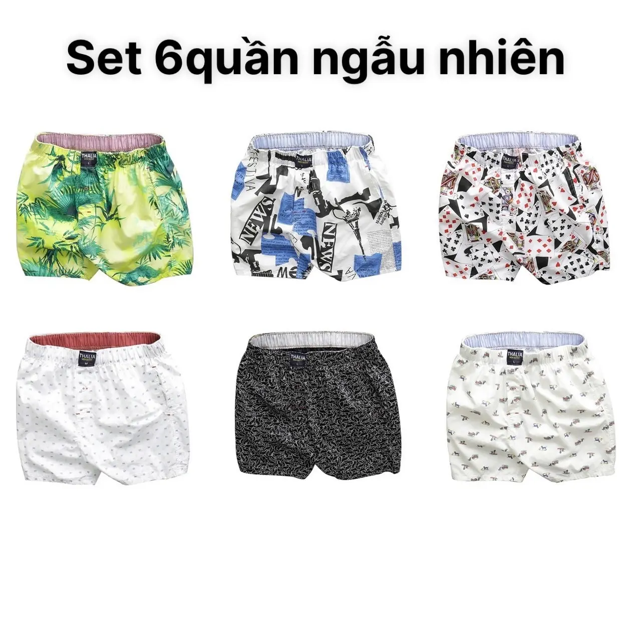 Bộ 6 quần đùi nam có túi vải kate Thalia Menswear