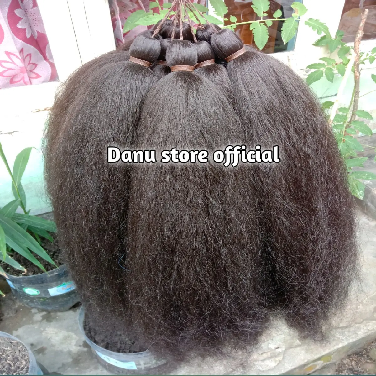 Cemara rambut sintetis warna coklat polos, panjang 80