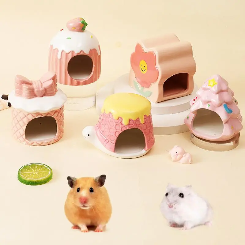 Cute Cupcake Design Ceramic Hamster House, Summer Cooling House, Small Animal Hideout House, Pet Supplies for Hamster, Guinea Pig, Gerbil