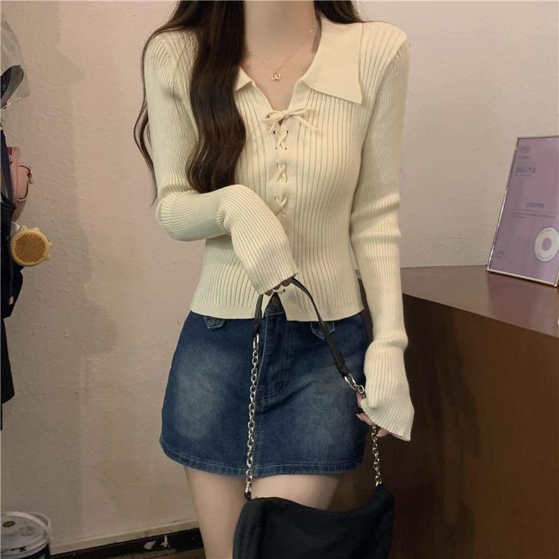 Product Introduction of Áo Len Dệt Kim, Dài Tay, Cổ Polo, Hàng Mới Về Mùa Thu 2024, Áo Len Mặc Trong, Ngắn Và Nhỏ, Có Thể Mặc Bên Trong Áo Len, Dành Cho Nữ, Thích Hợp Cho Mùa Thu Và Mùa Đông 27