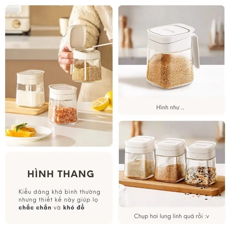 Hũ đựng gia vị vuông thủy tinh có thìa FEEKA chống ẩm, lọ thủy tinh vuông đựng gia vị thông minh 300ml 1
