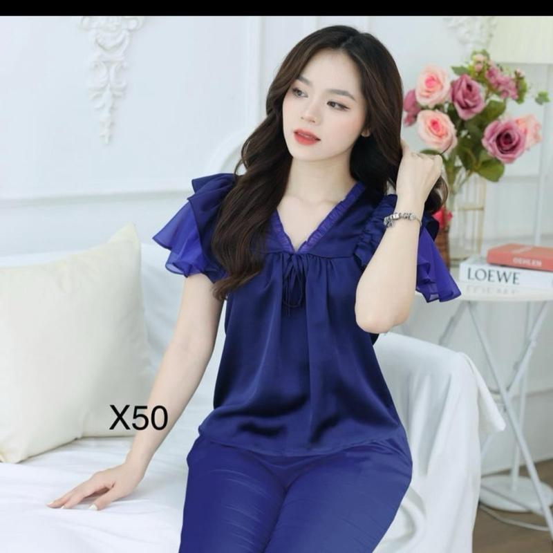 (Size 37kg-68kg) nhiều màu set đồ bộ mặc nhà sang đẹp, bigsize cổ phối dây, cổ ren, quần áo nữ, đồ bộ  cao cấp sang chảnh, đồ bộ thiết kế, kiểu nữ, cổ vuông ren, lụa xước cao cấp, hoạ tiết trơn, đồ ngủ, sau sinh Women Cạp Cao Top