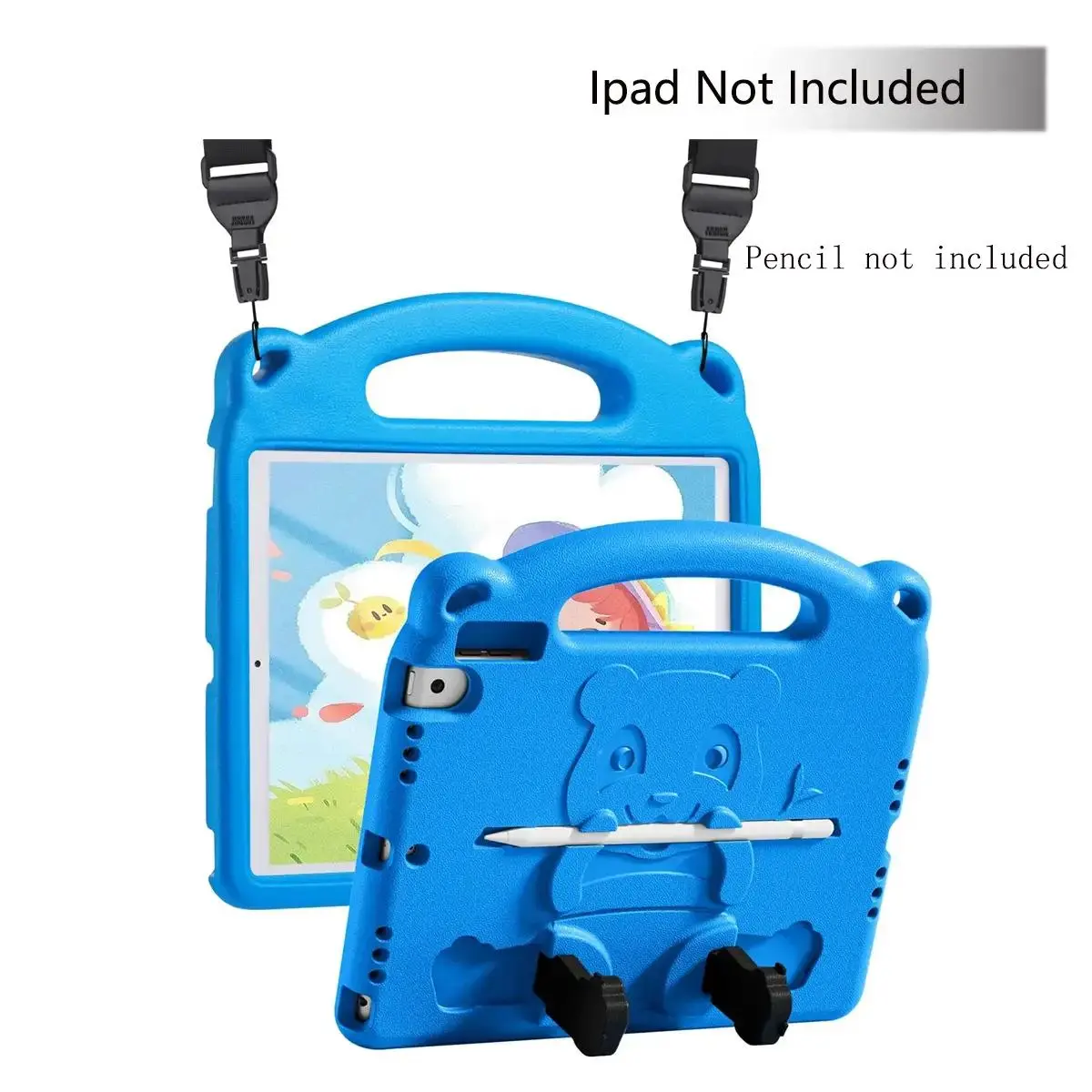 Cute Cartoon Bear Pattern Tablet Case with Pencil Holder & Shoulder Strap & Handle, Shockproof Tablet Cover For iPad 9th 8th 7th iPad Air 3 10.5 2019 iPad Pro 2017, Kids Tablet Accessories