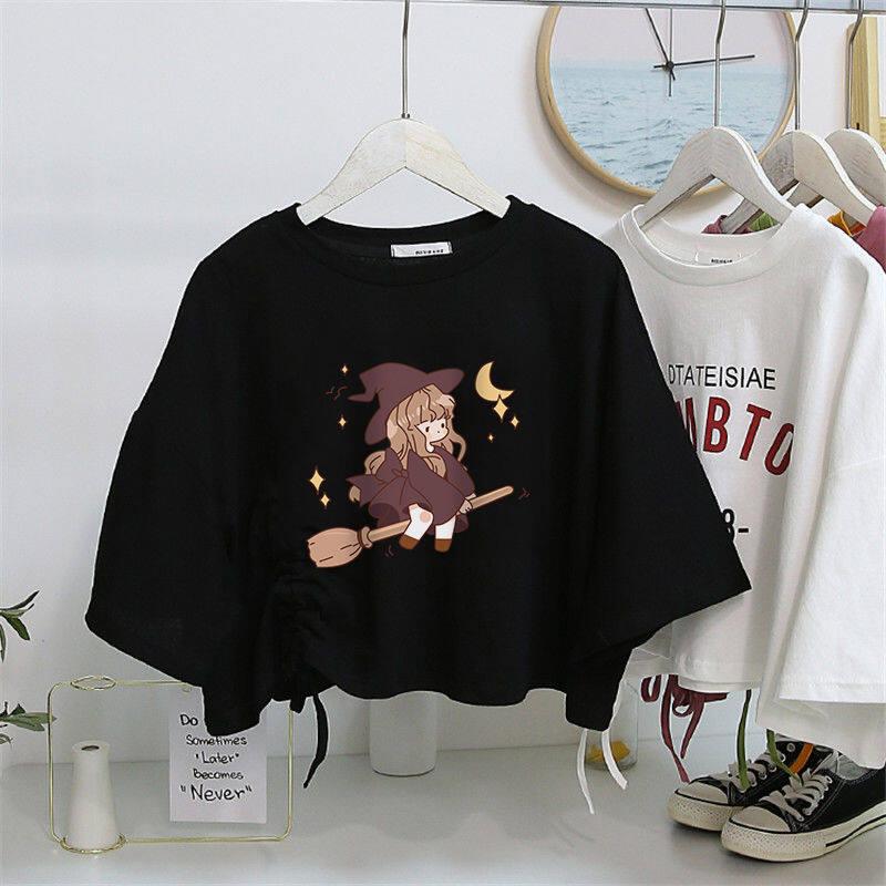 Product Introduction of Áo Thun Dây Rút ngắn tay, dành cho nữ, Cạp Cao, Cropped Xén, Dáng Rộng Vừa Vặn, Áo Crop Top 4