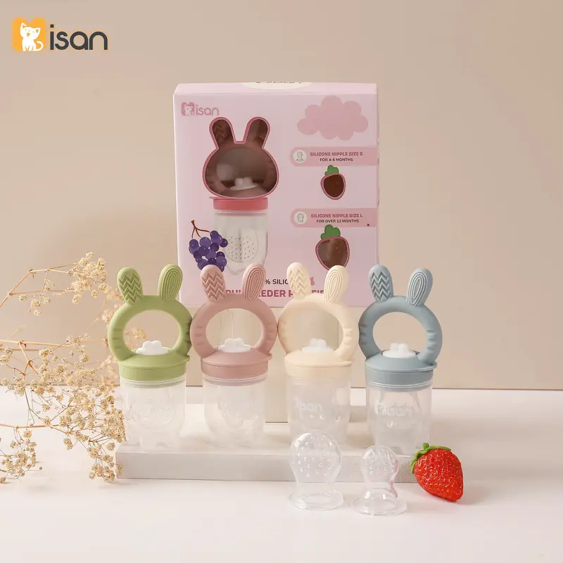 Túi Nhai Silicon Misan Hình Gấu Thỏ Kèm 3 Size Núm Cho Bé Từ 6 Tháng, Túi Nhai Gặm Nướu Cho Bé Misan Silicone 2in1 Tiện Lợi Kem 2