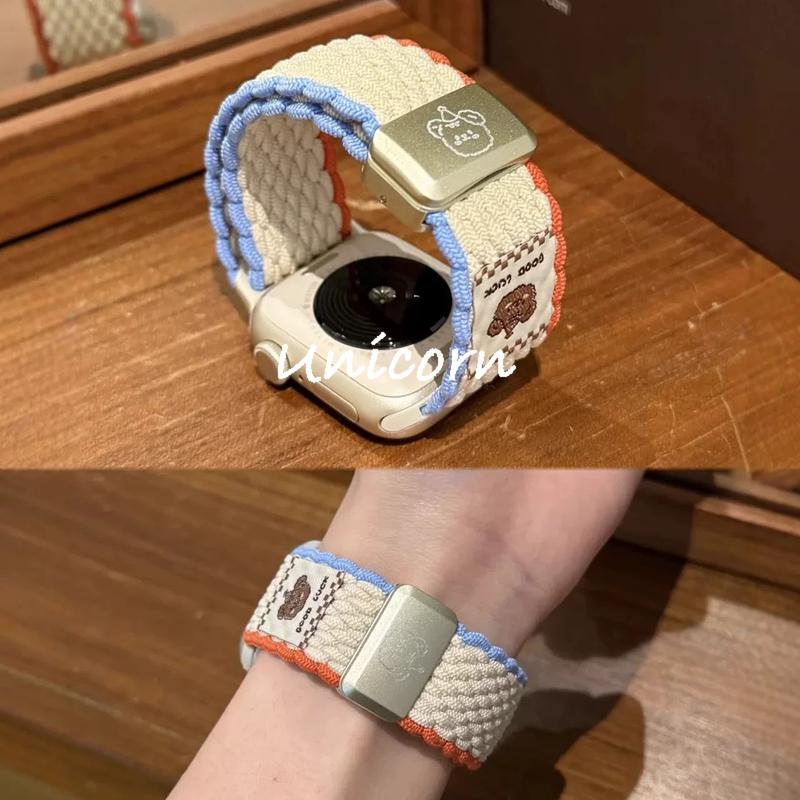 Dây Đeo Từ Tính Dệt Kim Hình Gấu Hoạt Hình Thiết Kế Dễ Thương Dành Cho Dòng Dây Đeo Đồng Hồ Apple Watch 10 Có Kích Thước 42Mm 46Mm 9 8 7 SE2 6 5 4 41Mm 45Mm 40Mm 44Mm Ultra 2 49Mm Mới May Mắn