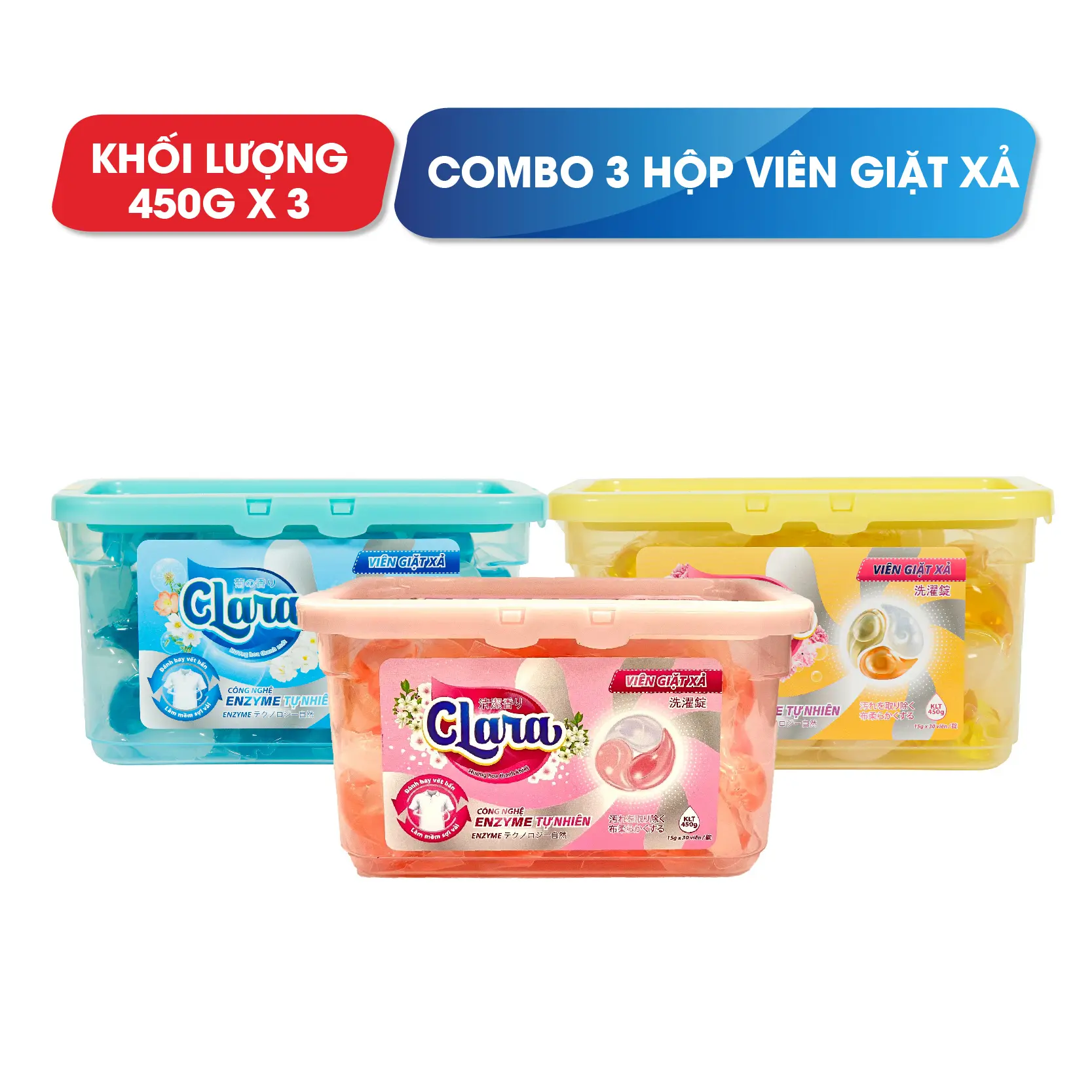 Combo 3 hộp viên giặt xả Clara hương hoa làm mềm và làm sạch sợi vải, lưu hương thơm lâu suốt ngày