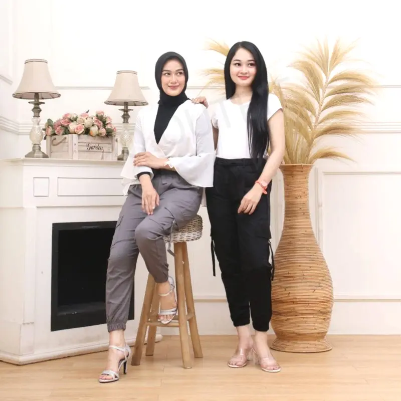 CELANA CARGO JOGGER WANITA BAHAN MELAR M-5L JUMBO 0