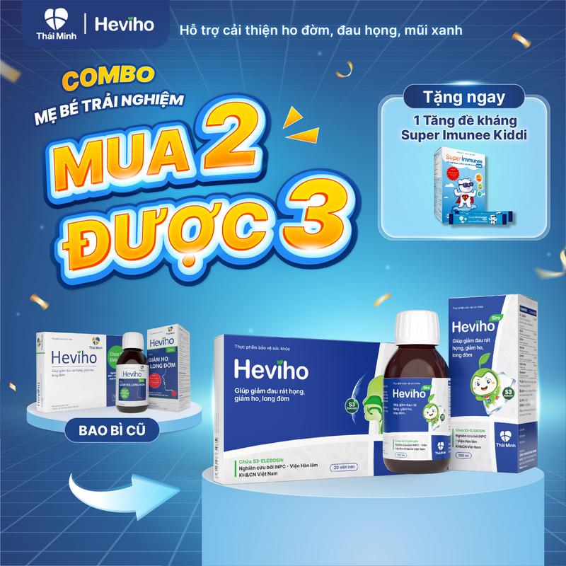 [COMBO MẸ BÉ TRẢI NGHIỆM] Heviho - Siro ho Viện Hàn lâm - Combo 1 Siro Heviho & 1 Viên uống Heviho - Chai 100ml & Hộp 20 viên 0