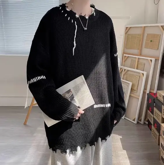 Áo sweater nam len đan thời trang unisex hàn quốc Áo len nam rách viền cá tính phong cách ulzzang đi chơi đi học học sinh, mặc nhóm 2
