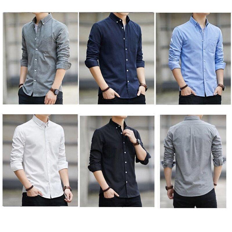 Áo Sơ Mi Nam, Vải Oxford, Dài Tay, Trang Trọng, Dáng Ôm, Phong Cách Hàn Quốc, Thiết Kế Đơn Giản, Ngoại Cỡ (M-5XL), Áo Sơ Mi Thường Ngày Cho Nam, Quần Áo Nam, Baju Lelaki 5