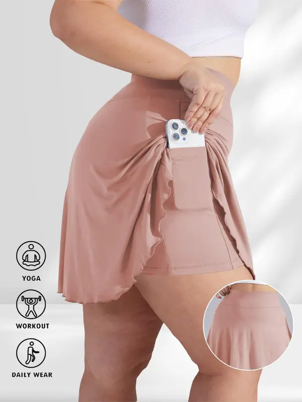 【Plus Size】 Solid High Waist Skort, Regular Fit Casual Comfort Minimalist Basic Pocket A Line Skirt for Daily Wear, Women's Bottoms for Summer, 2 in 1 Skirtswomen, Clothing 6