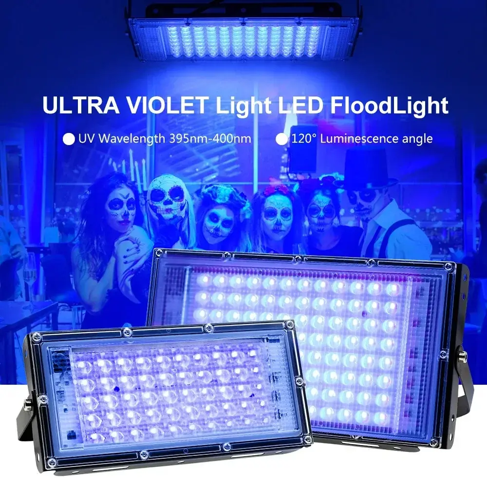 UV LED Floodlight 50W 100W 200W Ultraviolet light 395nm Lamp 220V Fluorescent Bulb Black Light for Halloween Party prom Haunted house