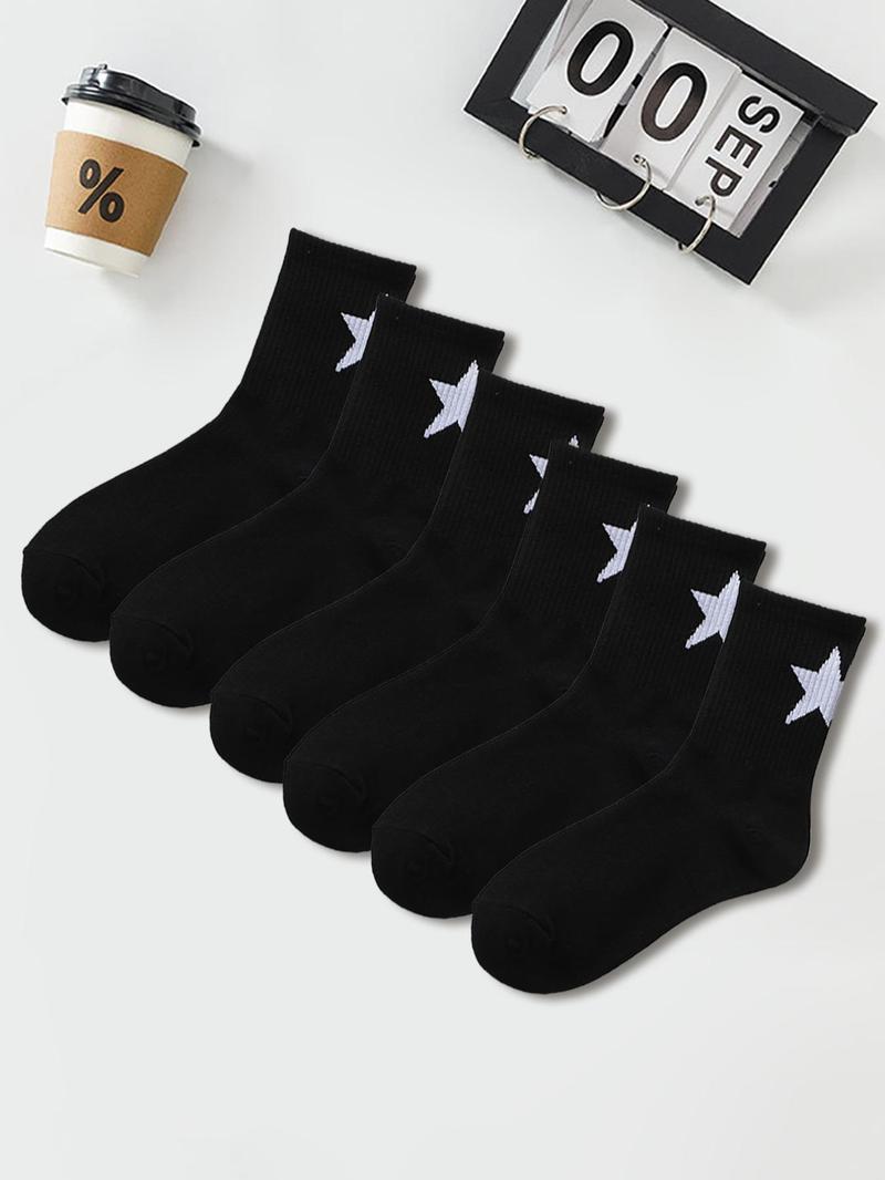 Product Introduction of Women's 6 Pairs Star Print Crew Socks, Mid-calf Socks, Ribbed Knit Mid Tube Socks, Multi-pack Mid Tube Socks for Women, Women's Socks & Hosiery 0