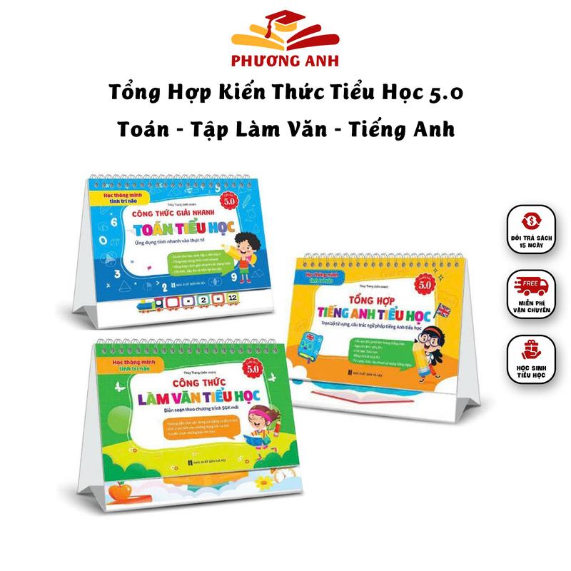 Sách Chữ A Tổng Hợp Kiến Thức Tiểu Học Giúp Bé Học Thông Minh Tinh Trí Não - Trọn bộ gồm: 1 Cuốn công thức giải nhanh TOÁN + 1 Cuốn công thức Làm Văn + 1 Cuốn tổng hợp Tiếng Anh
