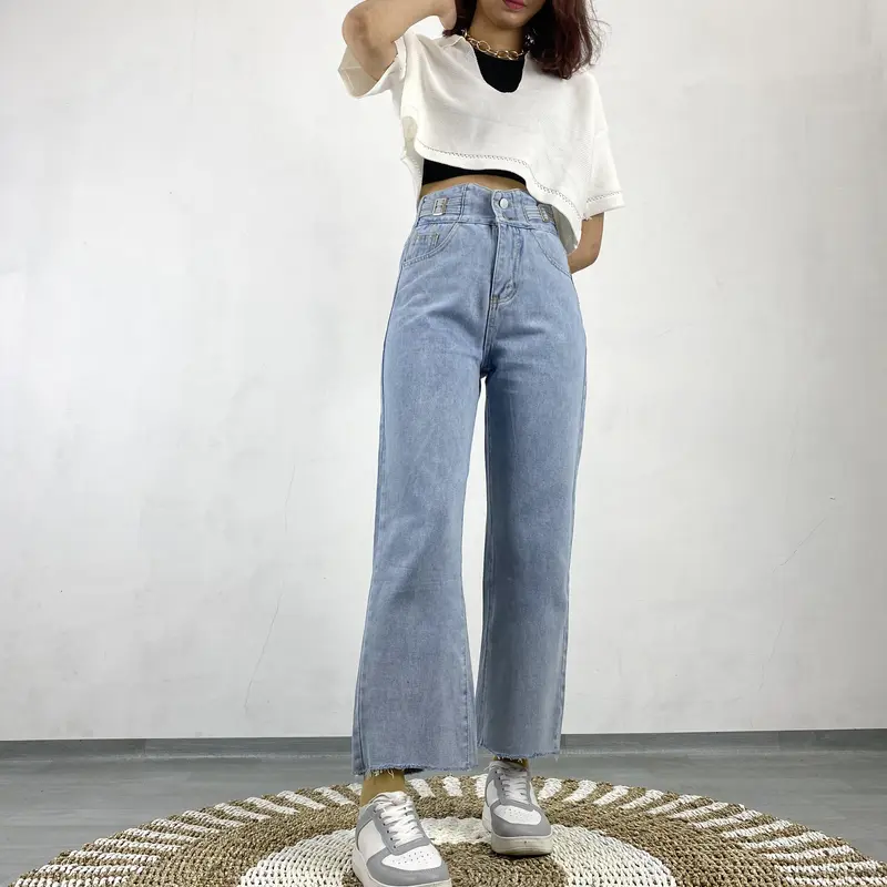 Celana Panjang Jeans Loose Hight Waist Model Denim Model Unfinished Cut HW Korean Style DFS P547 6