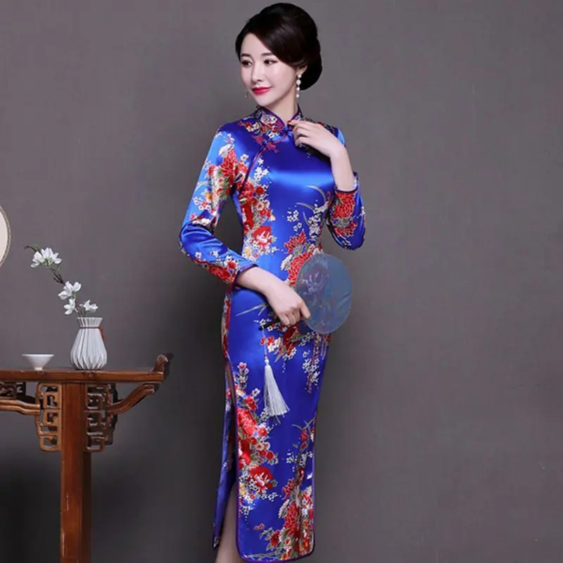 Váy Mùa Thu, Phong Cách Sườn Xám Cải Tiến, Tay Áo Cực Dài, Thanh Lịch, Dài, Cổ Điển, Dành Cho Nữ, Hàng Mới Về Năm 2024