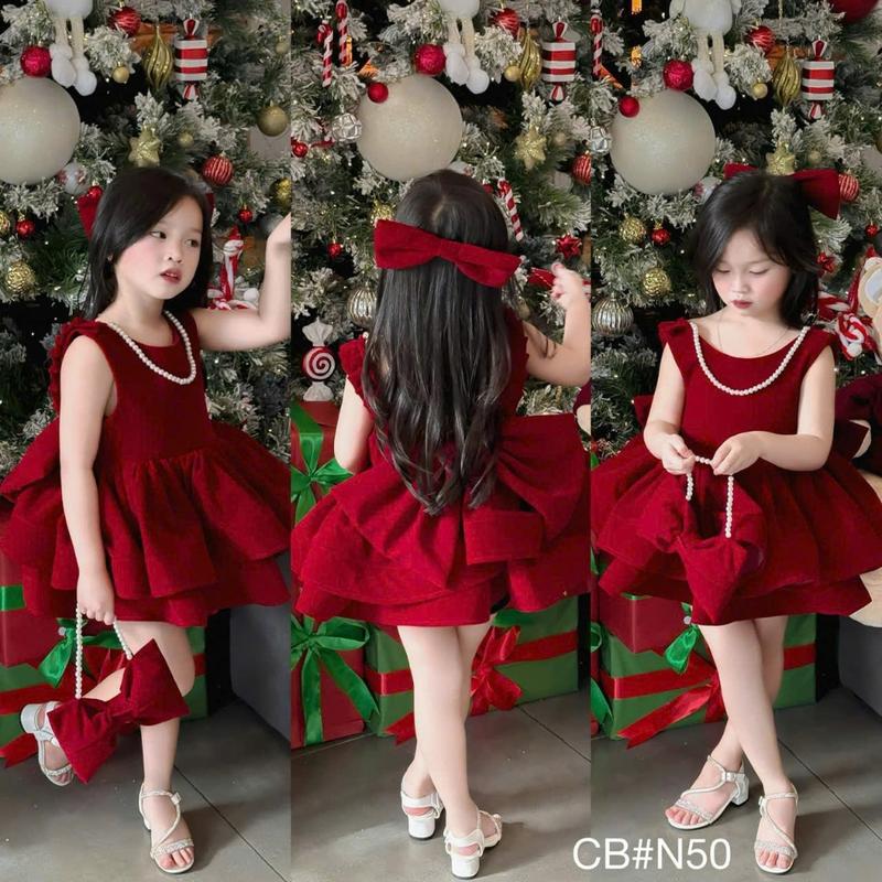 SET VÁY NHUNG NƠ TO XÒE BÉ GÁI MẶC TẾT, NOEL 10-30KG(NO)