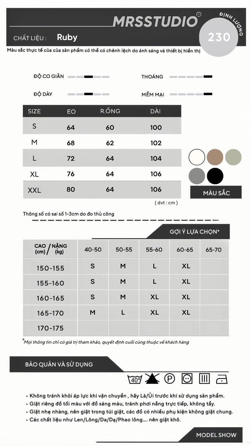 Product Introduction of MRSSTUDIO - Quần ống rộng nữ 2 cạp kép 2025 cạp cao màu kem chất liệu thoáng mái mềm mịn MRQ085G Voi Women Pants Ong 0
