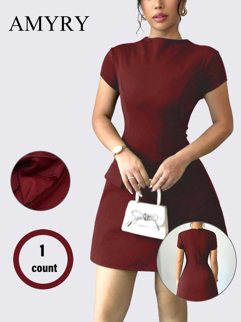 Product Introduction of Women's Solid Color Dress, Fashion Casual Short Sleeve Short Dress for Daily Outdoor Wear, Women Dress for Spring Fall Valentine's Day, gift 1