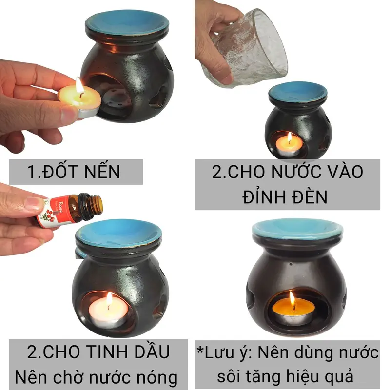(Bảo hành bể vỡ) Đèn xông tinh dầu thơm đốt Nến (Nhiều Mẫu) khử mùi thơm phòng đuổi muỗi chất liệu gốm sứ Bát Tràng Việt Nam mã 25004 6