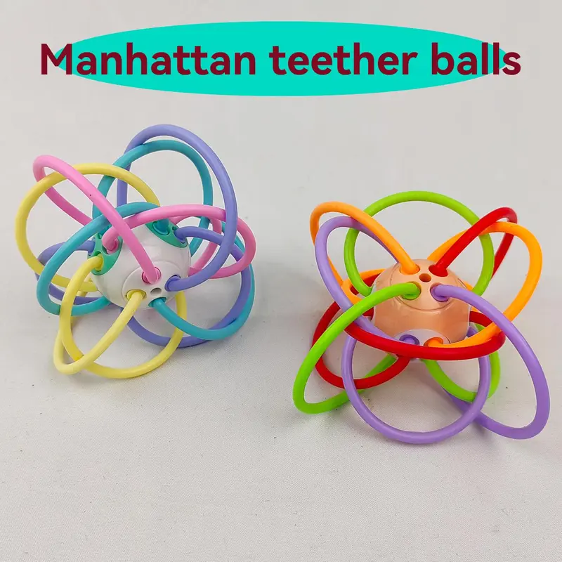 Random Color Baby Teething Manhattan Ball, Safe Colorful Baby Soothing Teether Ball, Colorful Baby Teething Toy, Newborn Teether, Infant Tactile Training Teething Toy Ball 2