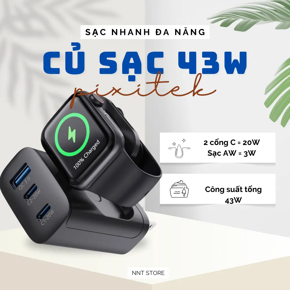 Cục củ sạc nhanh đa năng tích hợp sẵn sạc AW - 43W
