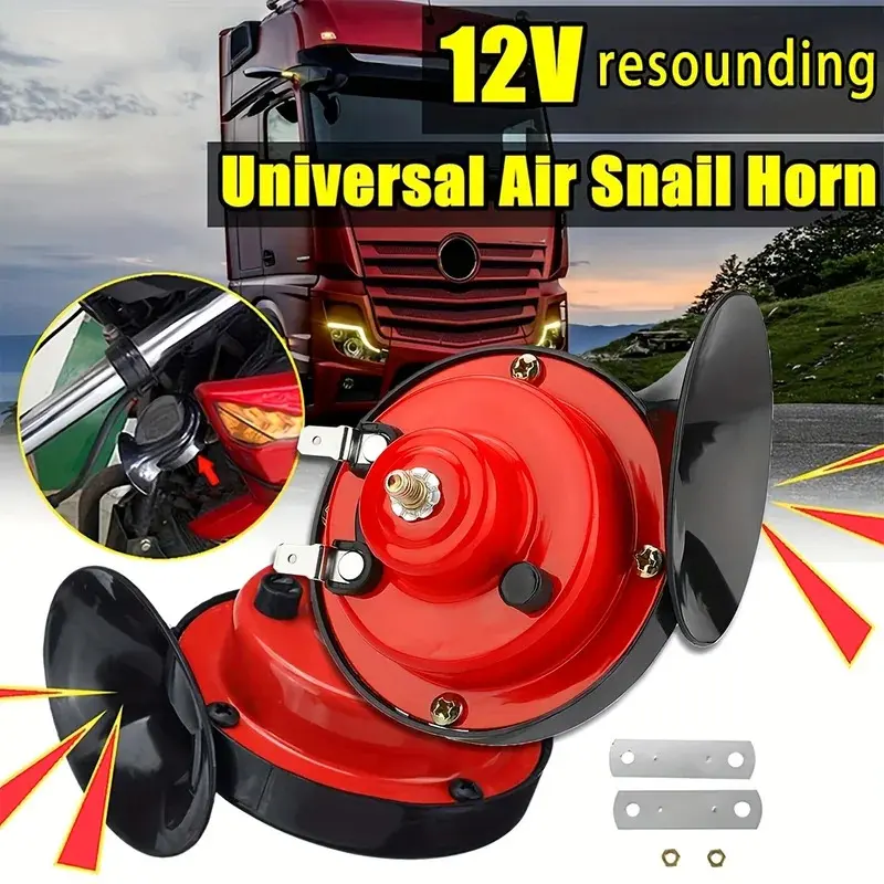 Car Air Horns for Safety, 300DB 12V Super Loud Truck Train Horn, Waterproof Auto Air Electric Snail Horn Replacement Kit, Bull Horns for Car Hood, Truck Hood, Motorcycle, Scooter, Boat