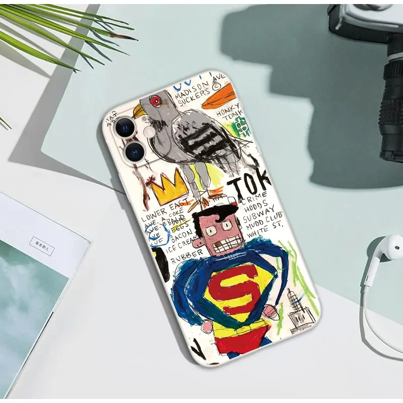 Soft Case Tpu Motif Graffiti Superman Untuk compatible for iP 11 13 Pro Max X Xr Xs Max 5s Se2 6s 7 8 Plus 12 Mini 14 Pro Max Cover Handphone Lentur Softcase Casing 2
