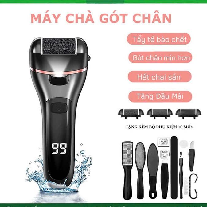  Máy chà gót chân tẩy tế bào chết 3 đầu mài 2 chế độ cao cấp máy mài gót chân đa năng tặng kèm bộ phụ kiện 10 món 